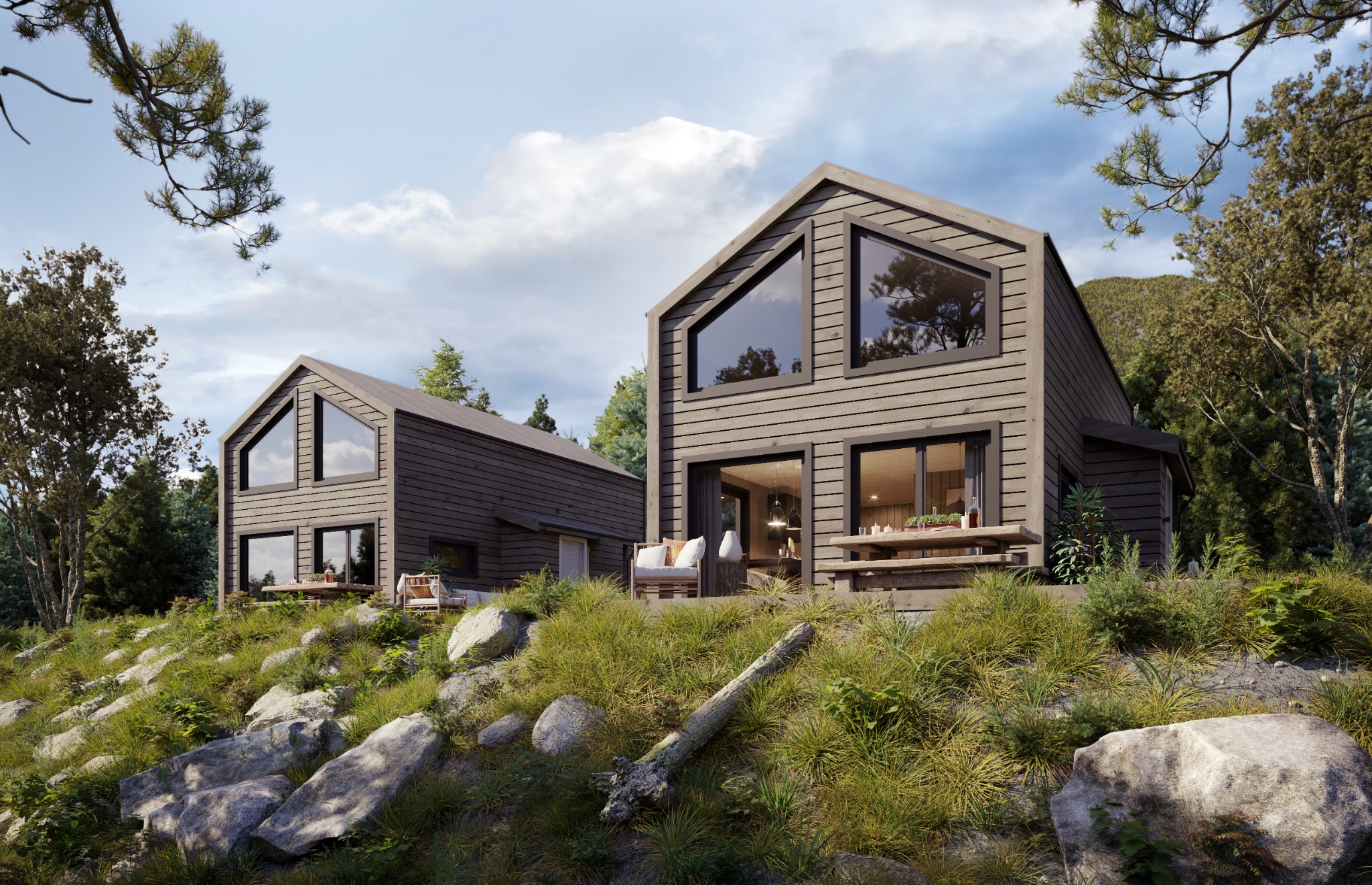 Konseptprosjekt med fritidsboliger i naturlandskap